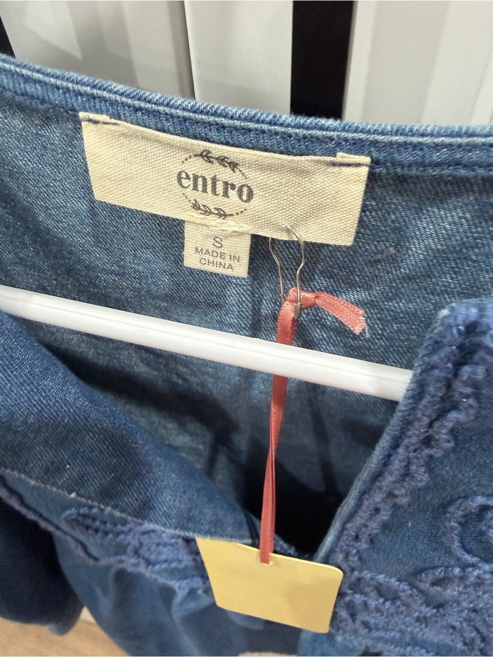 entro Denim Blue Embroidered Peplum Blouse - Picture 2 of 4
